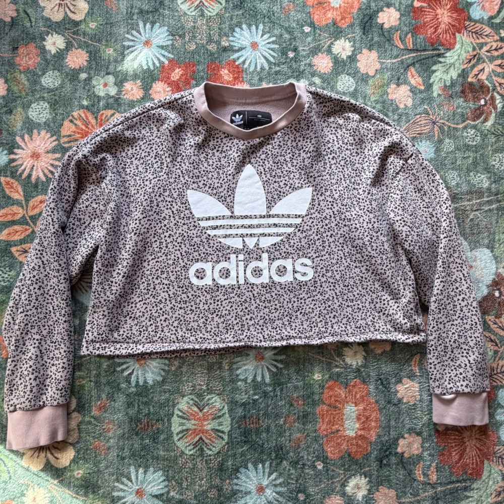 Adidas HER Studio London Leopard Print Cropped Sweatshirt Pink Trefoil Large - Picture 3 of 13